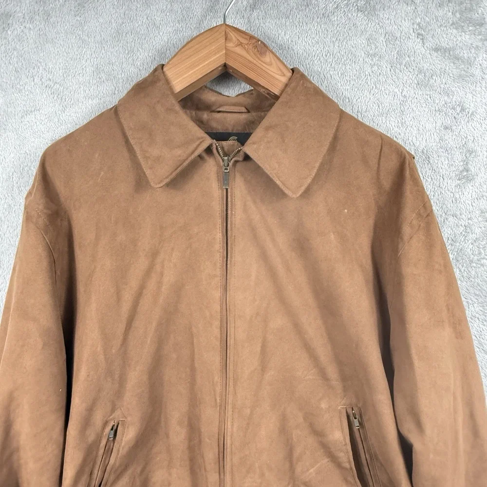 Gary Player Bomber Jacket Mens M Full Zip Brown Faux Suede Golf Classic 90s VTG